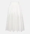 Self-portrait White Midi Skirt With Side Gathered Details And All-over Embroidery In Cotton Woman In White