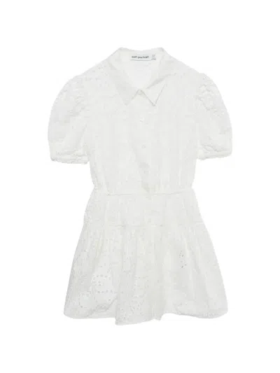 Pre-owned Self-portrait Broderie Anglaise Cotton Mini Dress In White
