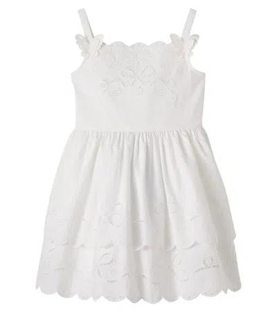 Self-portrait Kids' Broderie Anglaise Cotton Poplin Dress In White