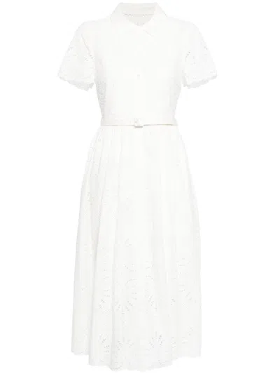 Self-portrait Belted Broderie-anglaise Cotton Midi Dress In White