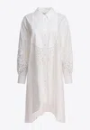 Self-portrait Broderie Anglaise Midi Shirt Dress In White