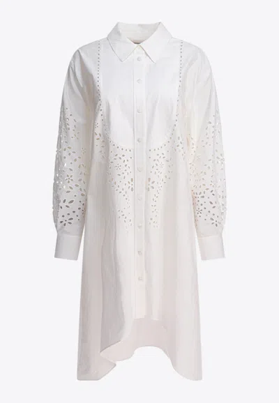 Self-portrait Broderie Anglaise Midi Shirt Dress In White