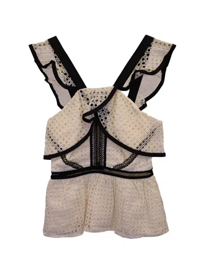 Pre-owned Self-portrait Broderie-anglaise Ruffled Top In White