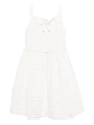 Self-portrait Kids' Broderie Cotton Dress In White