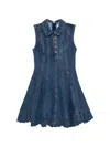 Self-portrait Paneled Broderie Anglaise Denim Mini Dress In Blue
