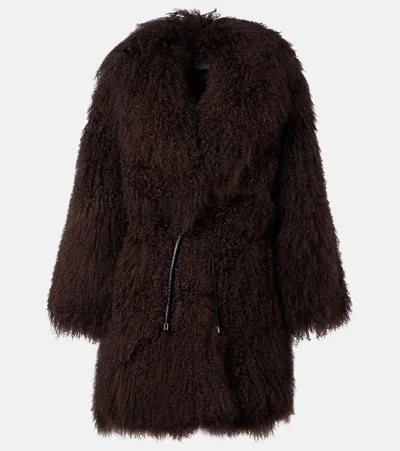 Self-portrait Shearling Coat In Brown