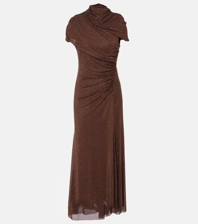 Self-portrait Embellished Cutout Midi Dress In Brown