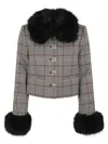 Self-portrait Brown Check Fur Cuff Jacket In Brown