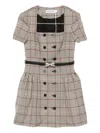 Self-portrait Brown Check Short Sleeve Mini Dress In Gray