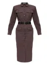 Self-portrait Button-fastening Belted Dress In Gray