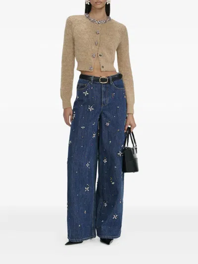 Self-portrait Brown Embellished Trim Cardigan Clothing In Blue
