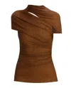 Self-portrait Brown Rhinestone Mesh Cut Out Top In Brown