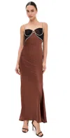 Self-portrait Embellished Satin Gown In Brown