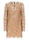 Self-portrait Womens Tan Lace Bow-embellished Woven Mini Dress