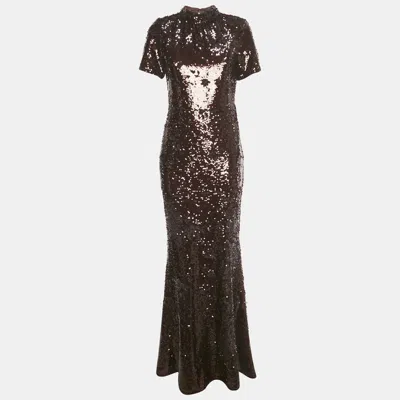 Pre-owned Self-portrait Brown Sequin Maxi Dress M