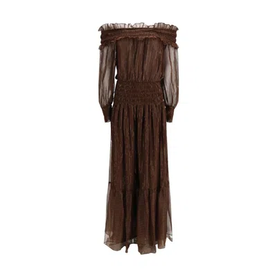 Self-portrait Georgette Off Shoulder Maxi Dress In Brown