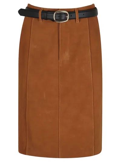 SELF-PORTRAIT SELF-PORTRAIT BROWN SUEDE MIDI SKIRT