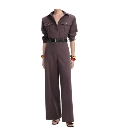 Self-portrait Belted Pocket Jumpsuit In Brown