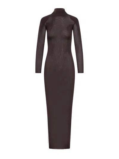 Self-portrait Brown Viscose Knit Maxi Dress