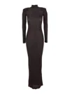 Self-portrait Brown Turtleneck Long Dress With Shoulder Pads In Viscose Woman In Black