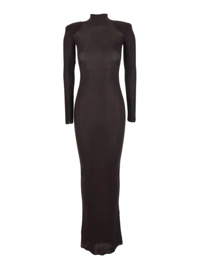 Self-portrait Brown Viscose Knit Maxi Dress