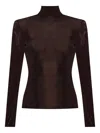 Self-portrait Ribbed Turtleneck Top In Brown