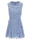 Self-portrait Bue Crewneck Mini Dress With Rhinestoned Collar And All-over Floral Lace Embroidery In Tech Fabric W