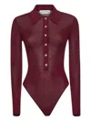 Self-portrait Burgundy Bodysuit With Collar And Front Buttons Self Portrait In Red