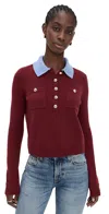 Self-portrait Burgundy Contrast Collar Knit Top Red In Red