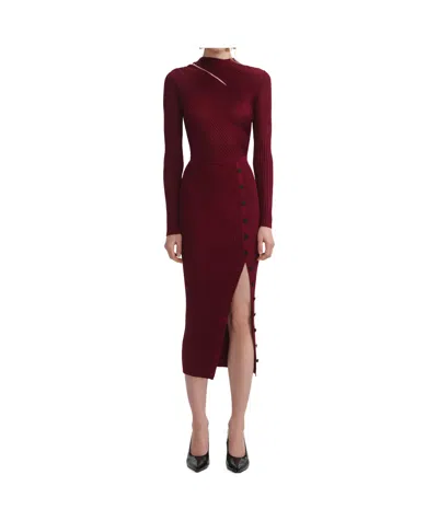 Self-portrait Burgundy Cut Out Rib Knit Midi Dress In Brown