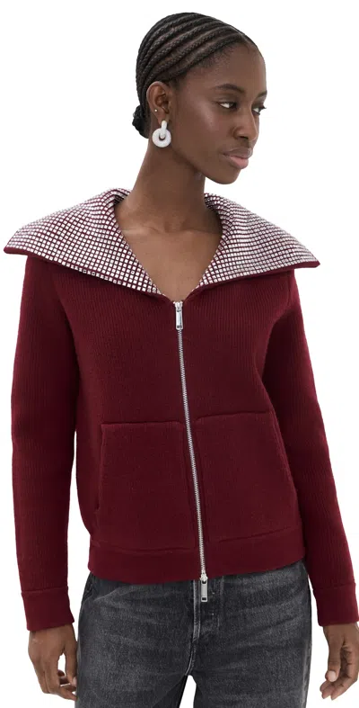 Self-portrait Burgundy Diamante Collar Knit Jacket Burgundy