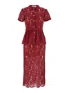 Self-portrait Bordeaux Lace Peplum Midi Dress In Burgundy