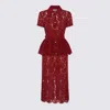 Self-portrait Bordeaux Lace Peplum Midi Dress In Burgundy