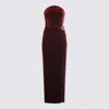 Self-portrait Strapless Cutout Embellished Gathered Velvet Maxi Dress In Red