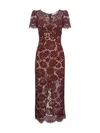Self-portrait Self Portrait Burgundy Floral Lace Midi Dress In Brown