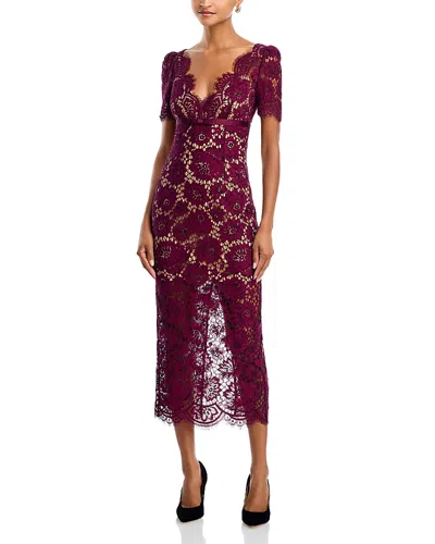 Self-portrait Burgundy Floral Lace Midi Dress In Purple