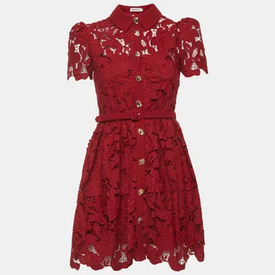 Self-portrait Burgundy Floral Lace Mini Dress In Multi