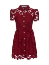 Self-portrait Womens Embroidered Collared Lace Mini Dress Burgundy In Red