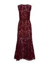 Self-portrait Fitted Guipure Lace Midi Dress With Removable Belt In Burgundy