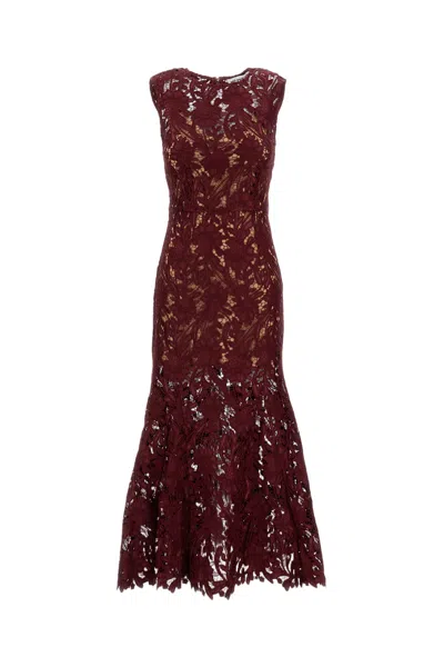 Self-portrait Fitted Guipure Lace Midi Dress With Removable Belt In Red