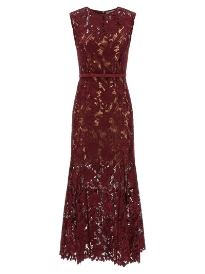 SELF-PORTRAIT BURGUNDY GUIPURE LACE MIDI DRESSES BORDEAUX