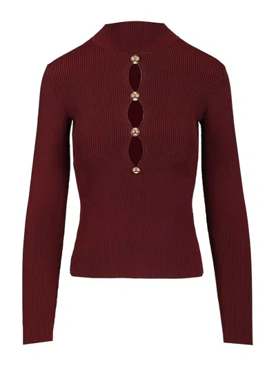 Self-portrait Burgundy Keyhole Knit Top Knitwear Bordeaux