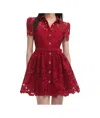 Self-portrait Womens Embroidered Collared Lace Mini Dress Burgundy In Red