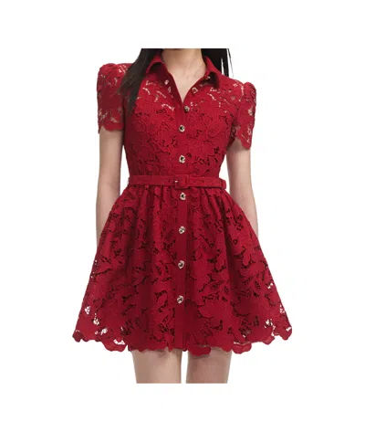 Self-portrait Burgundy Mini Dress With Lace Collar In Gold