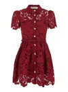 Self-portrait Womens Embroidered Collared Lace Mini Dress Burgundy