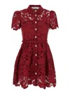 Self-portrait Womens Embroidered Collared Lace Mini Dress Burgundy