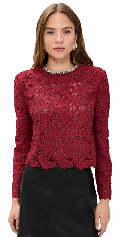 Self-portrait Burgundy Lace Crystal Trim Top Burgundy