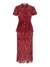 Self-portrait Bordeaux Lace Peplum Midi Dress In Burgundy