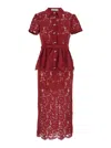 Self-portrait Bordeaux Lace Peplum Midi Dress In Burgundy