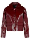 Self-portrait Womens Peter Pan Collar Boxy-fit Faux-leather Jacket Burgundy In Brown